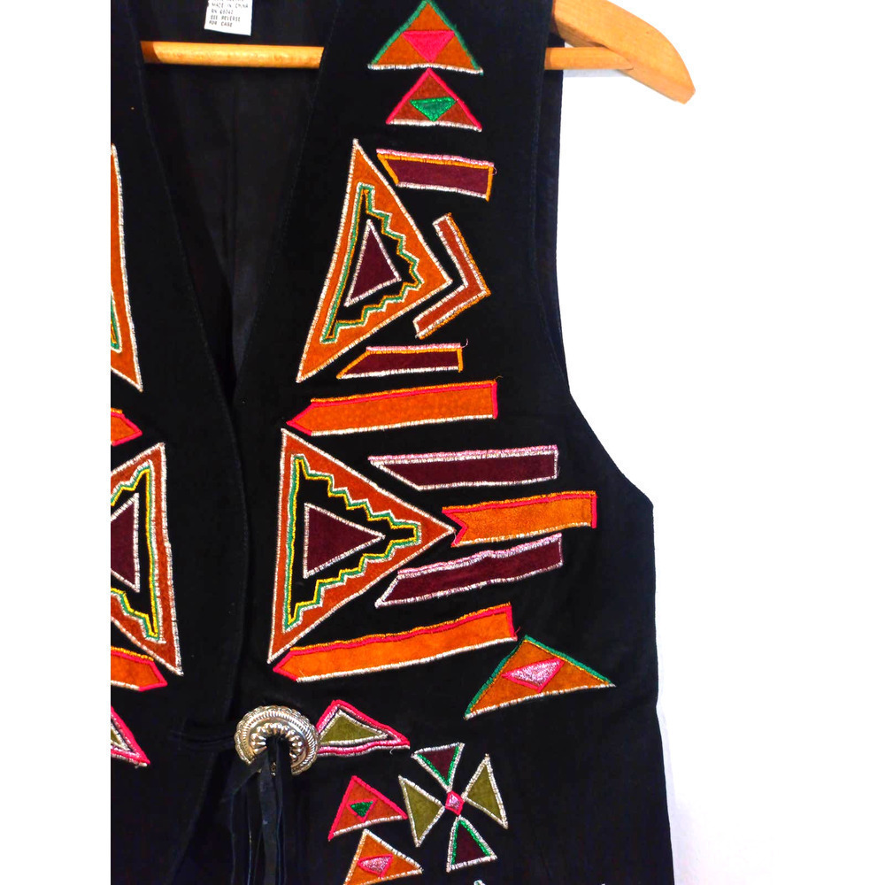 Accessory Lady Women M Black Brown Leather Western Southwest Vest Tassel Tie - Picture 4 of 6